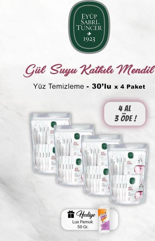 4 AL 3 ÖDE Gül Suyu Yüz Temizleme Mendili 30'lu, Pamuk Hediyeli