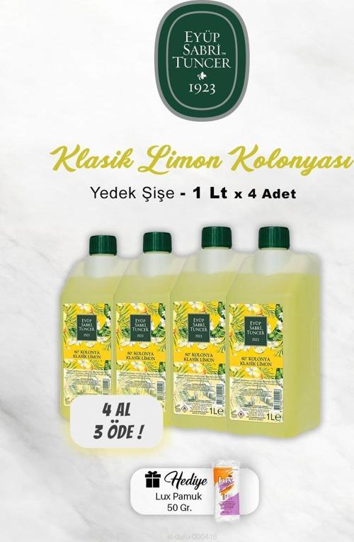 4 AL 3 ÖDE Klasik Limon Kolonyası 1 Lt, Pamuk Hediyeli