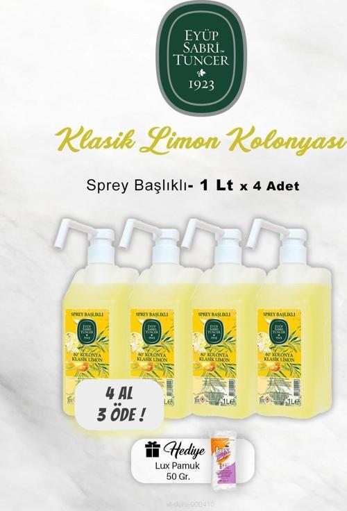4 AL 3 ÖDE Klasik Limon Kolonyası 1 Lt, Pamuk Hediyeli