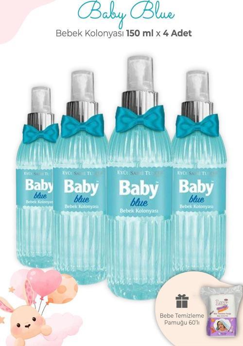 Baby Blue Bebek Kolonyası 150 ml x 4 Adet ve Kare Bebek Pamuğu