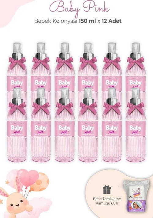 Baby Pınk Bebek Kolonyası 150 ml x 12 Adet ve Kare Bebek Pamuğu