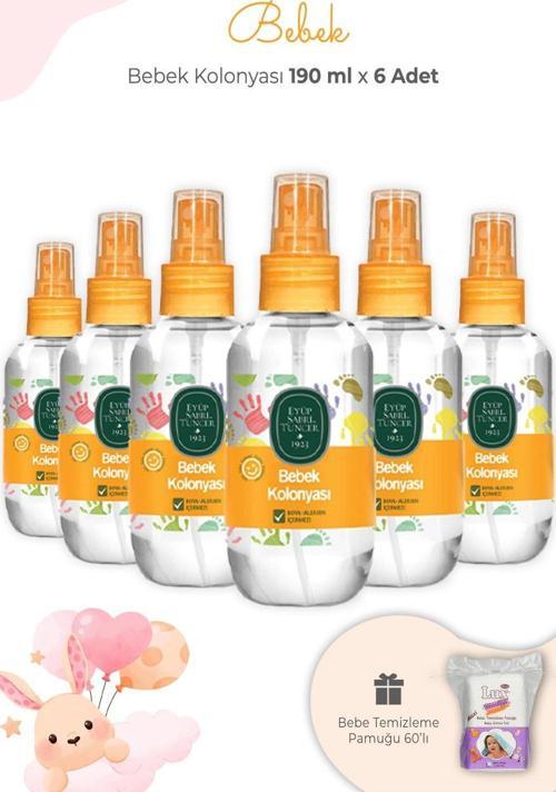 Bebek Kolonyası 190 ml x 6 Adet ve Kare Bebek Pamuğu