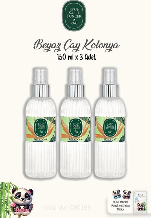 Beyaz Çay Kolonyası 150 ml 3 Adet ve Doğal ROSIE Pamuk 60'lı