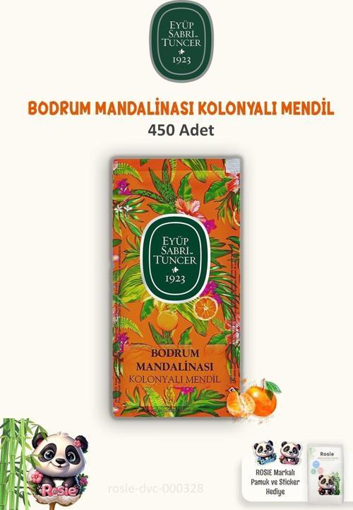 3 Paket Bodrum Mandalinası Kolonyalı Mendil 150'li ve ROSIE