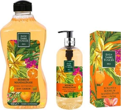 Bodrum Mandalinası Seti 3 Çeşit, 1500 ML ve 500 ML Sıvı Sabun, 400 ML Kolonya