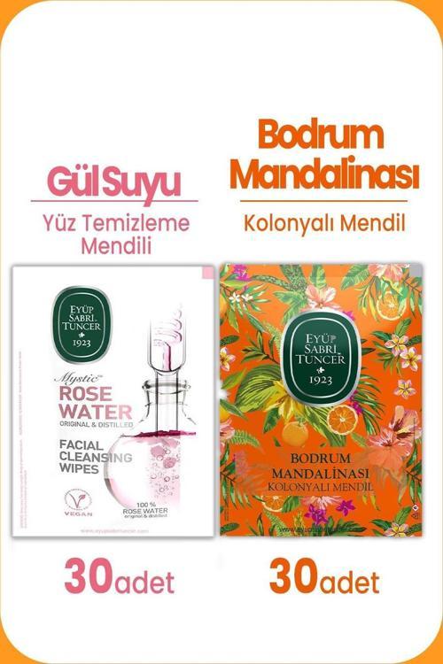 Gül Suyu Yüz Temizleme Mendili 30'lu  ve Bodrum Mandalinası Mendil 30'lu