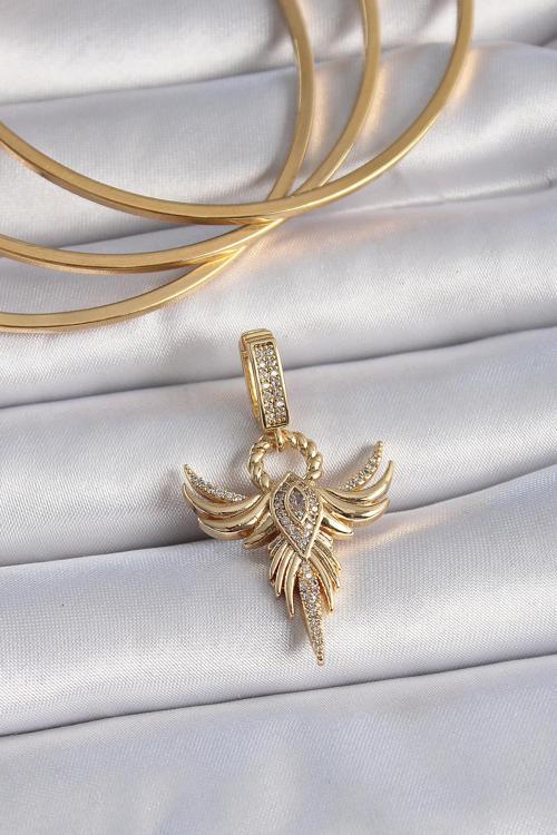 Gold Renk Zirkon Taşlı Anka Kuşu Model Ajda Charm - EBJ241109W28975