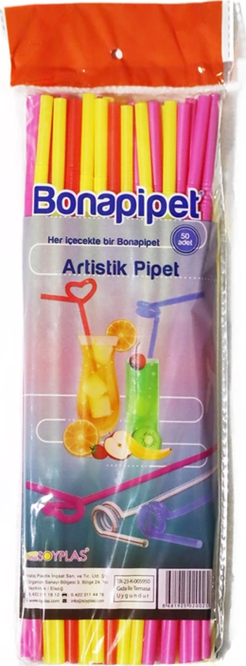 Plastik Artistik Pipet - 50 Adet