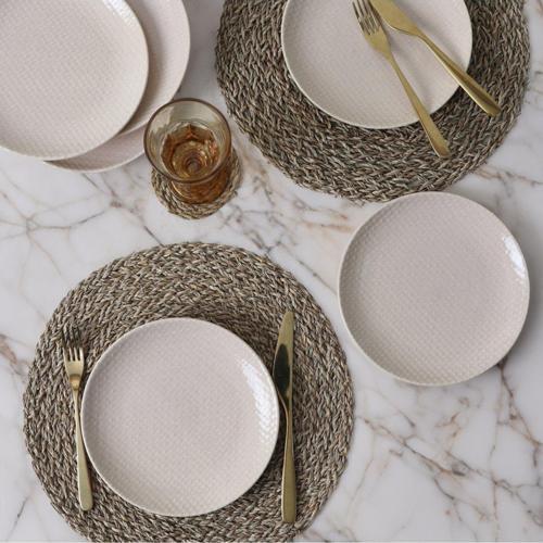 Kumlu Krem Rölyefli Pasta Tabağı 21 Cm 6 Adet Q32