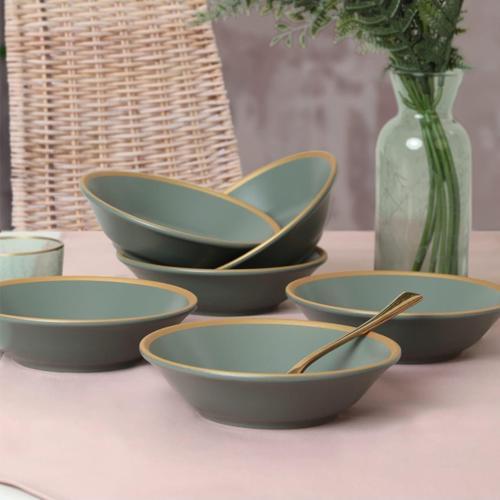 Mat Yeşil Gold File Hitit Yemek Tabağı 18 Cm 6 Adet - 322