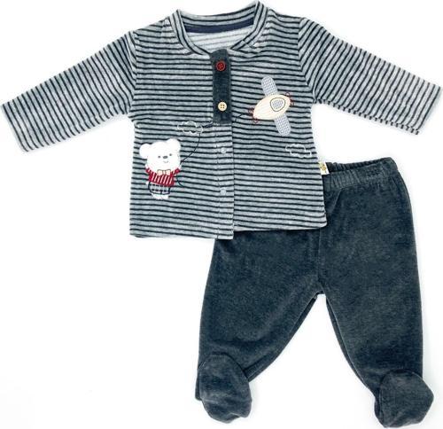 Mini Damla Kadife Uçaklı Ayı 2'li Bebek Takımı 44929 Füme