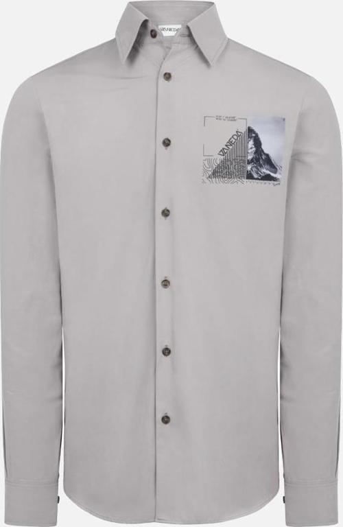 RELAXED FIT SIRT DESEN BASKILI COTON ERKEK GOMLEK GRİ 