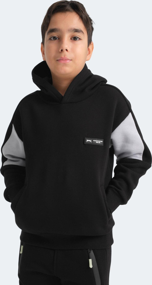 LAYNE Çocuk Kapüşonlu Cepli Siyah / Gri Sweatshirt