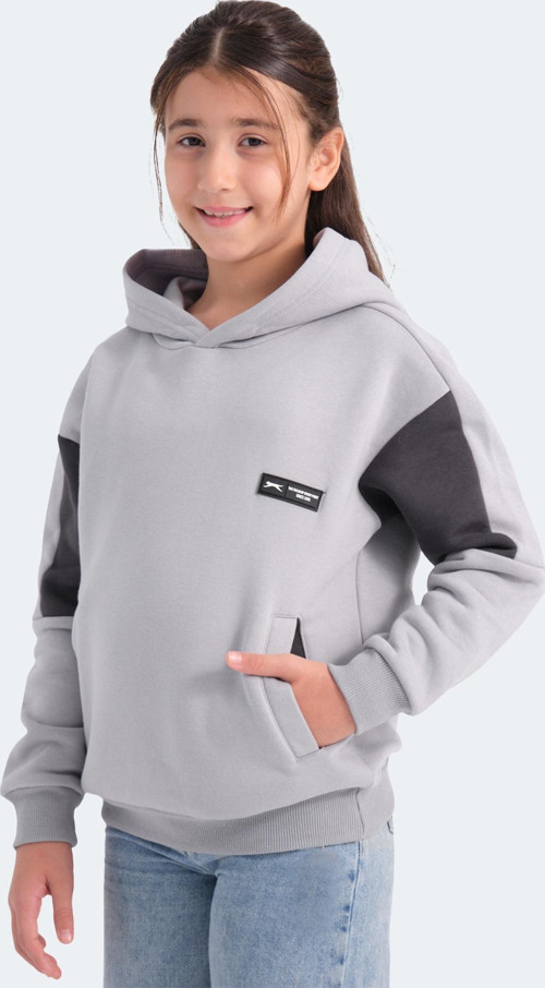 LAYNE Çocuk Kapüşonlu Cepli Gri / Siyah Sweatshirt