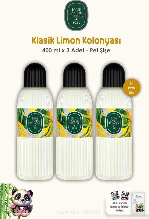 Klasik Limon Kolonyası 3'lü 80 Derece Pet Şişe 400 ml ve ROSIE
