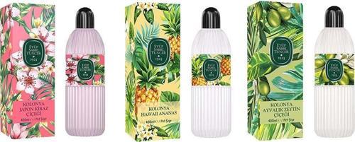 Kolonya Japon Kiraz Çiçeği, Hawaii Ananas ve Ayvalık Zeytin Çiçeği Pet Şişe 400 ML