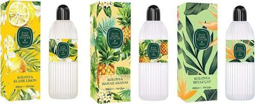 Kolonya Klasik Limon, Hawaii Ananas ve Beyaz Çay Pet Şişe 400 ml