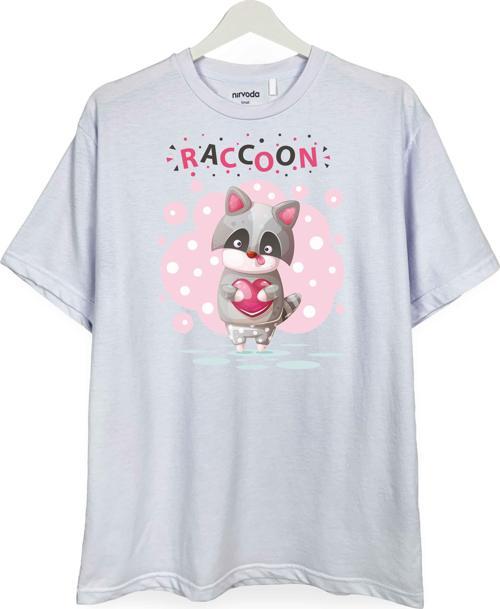 Raccoon Rakun Baskılı Loose Fit Bisiklet Yaka Unisex Tişört