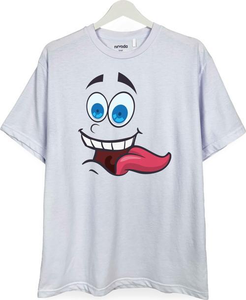 Deli Smile Emoji Baskılı Loose Fit Bisiklet Yaka Unisex Tişört