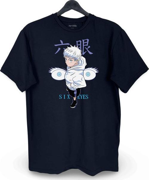 Young Satoru Gojo Six Eyes Jujutsu Kaisen Baskılı Loose Fit Bisiklet Yaka Unisex Tişört