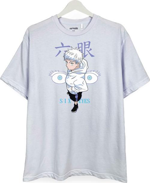 Young Satoru Gojo Six Eyes Jujutsu Kaisen Baskılı Loose Fit Bisiklet Yaka Unisex Tişört