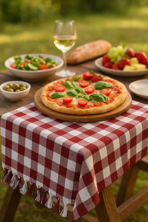 150x150 Cm Kareli Yer Sofra Bezi Piknik Masa Örtüsü Saçaklı