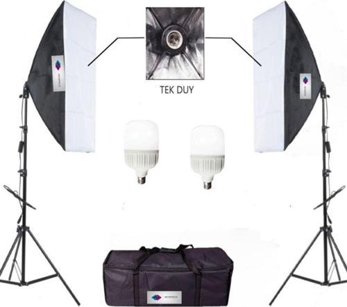 Softbox 50X70 İkili Set Sürekli Led Işık Tek Duy 2M Işık Stand