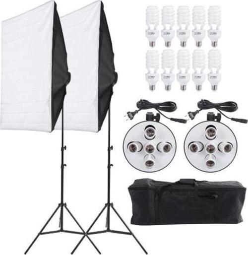 Softbox 50X70 Paraflaş 5 Duylu Sürekli Işık 200Cm Ayak 2 Li Set