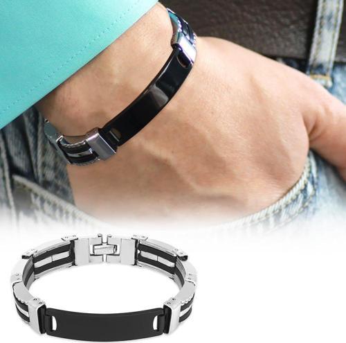 Kişiye Özel İsim Yazılı Silver-Black Renk Çelik Erkek Bileklik (Model-1)