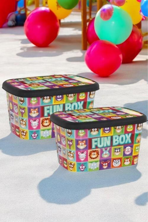 50 Litre 2 Adet Fun Box Mega Boy Plastik Çok Amaçlı Desenli Oyuncak Saklama Kabı Ve Düzenleme Kutusu