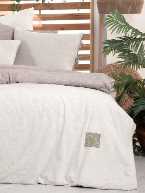 Montes Fancy Poplin Çift Kişilik Bej Nevresim Takımı