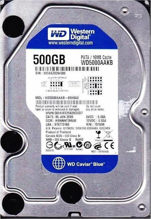 Wd 500GB 3.5" Ide 500GB 7200RPM 16MB WD5000AAKB (Eski Tip IDE) Harddisk