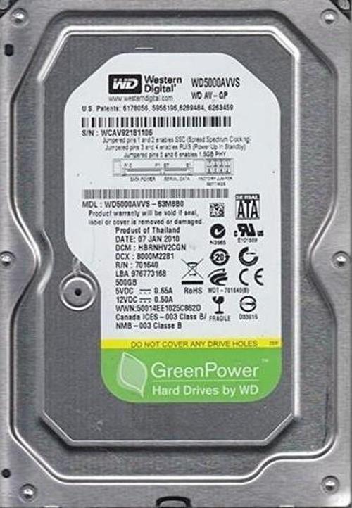Wd 500GB 7200RPM 32MB 3.5 Sabit Disk (WD5000AVVS-63 M8B0)