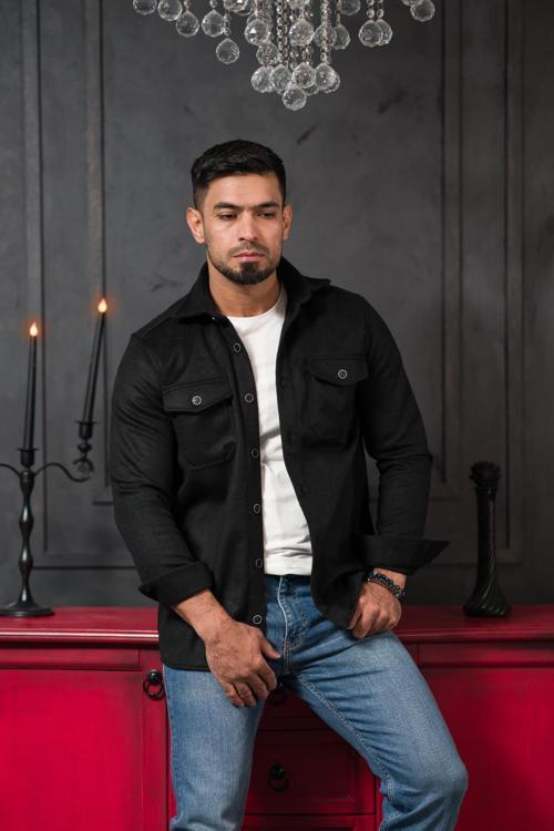 Slimfit Çift Kapak Cepli Astarsız Kaşe Gömlek