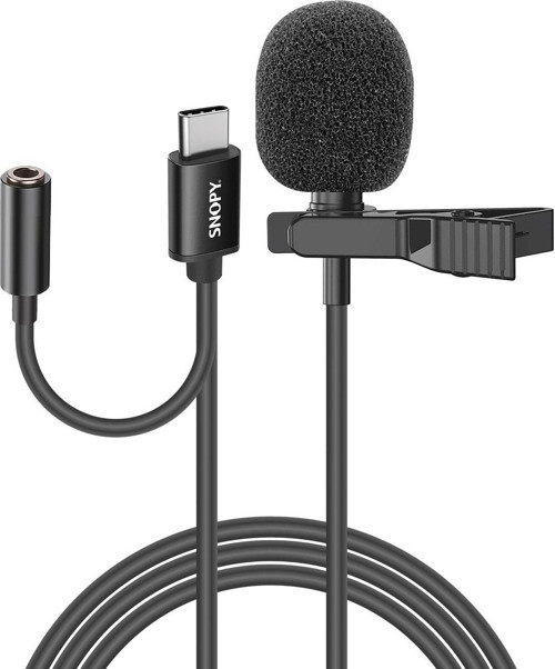 SN-MTK45 Siyah TypeC Tik-Tok Akıllı Telefon Kulaklık Çıkışlı Yaka Mikrofonu