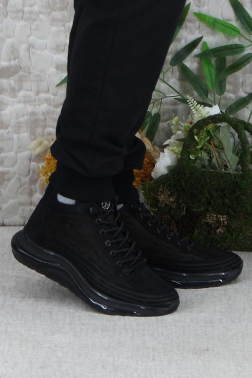 2401 Siyah Nubuk Rahat Lastik Bağcıklı Hakiki Deri Bot