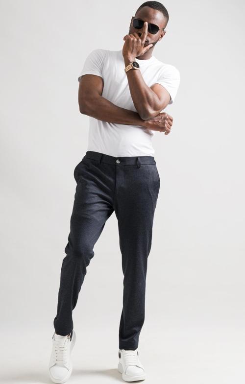 Slimfit Beli Lastikli Çizgili Duble Paça Kışlık Kumaş Erkek Jogger Pantolon