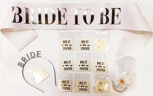 Gümüş Renk Bride Partisi Taç Kuşak Dövme Bileklik Seti Full 13 Parça