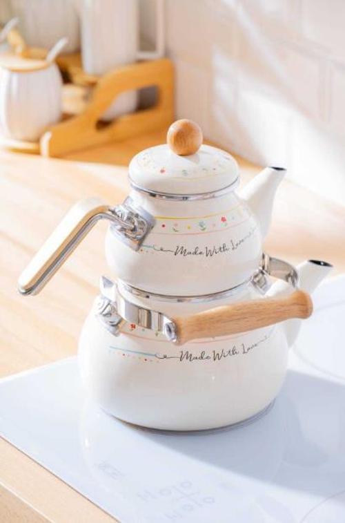 Made With Love Alt Üst Tombul Emaye Çaydanlık XAP-07709