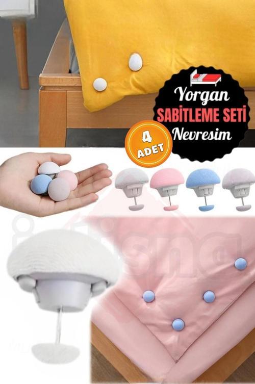4 Adet Beyaz Mantar Şeklinde Pratik Çarşaf Yorgan Nevresim Sabitleme İğnesi Yastık Yatak Örtüsü