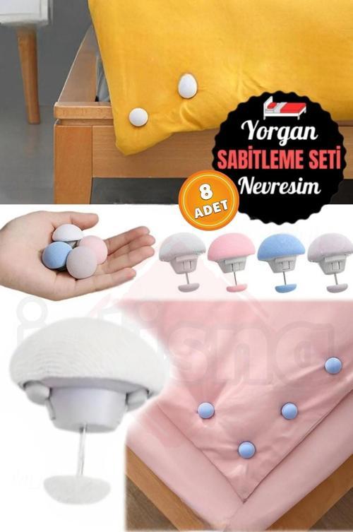 8 Adet Beyaz Mantar Şeklinde Pratik Çarşaf Yorgan Nevresim Sabitleme İğnesi Yastık Yatak Örtüsü
