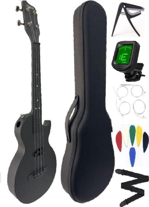 Carbon Fiber Ukulele Tam Profesyonel Ful Set Mat Siyah