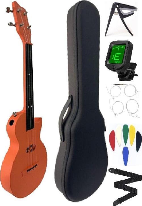 Carbon Fiber Ukulele Tam Profesyonel Ful Set Mat Turuncu