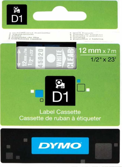 45020 Şeffaf/Beyaz D1 Yedek Şerit (12 mm x 7 mt)