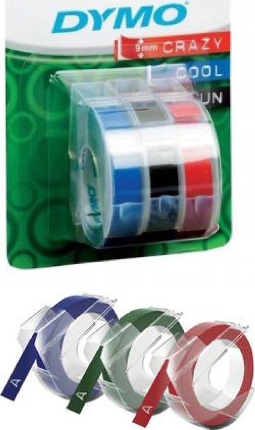 KABARTMA ŞERİT 9mmx3m SİYAH-KIRMIZI-MAVİ 3LÜ BLİSTER