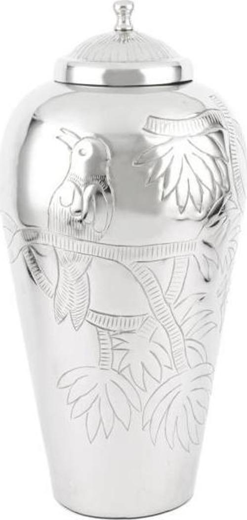 Silver Kapaklı Metal Vazo 25x51cm