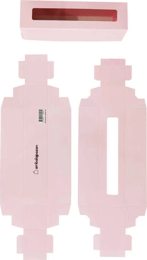 Montajsız Kapaklı Makaron Kutusu Pembe 5x20x5 cm - 50 Adet