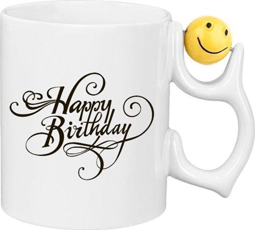 Kişiye Özel Happy Brithday Doğum Günü Özel Kulplu Süblimasyon Baskılı Porselen Kupa Bardak Emoji