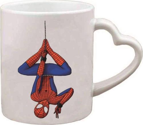 Kişiye Özel Spiderman Emoji Ve Kalp Kulplu Süblimasyon Kaliteli Baskılı Porselen Kupa Bardak Kalpli