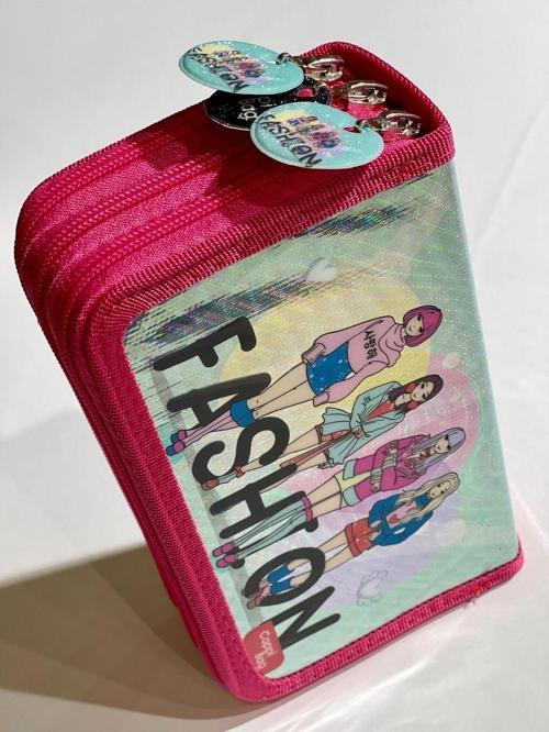Cappi Bag Fashıon Girl Pembe 3 Fermuarlı Bölmeli Kız Çocuk Okul Parlak Kalem Kutusu 19x11x6cm